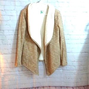 Green  Tea Womans Tan Carnigan Fleece Lined Jacket‎  S